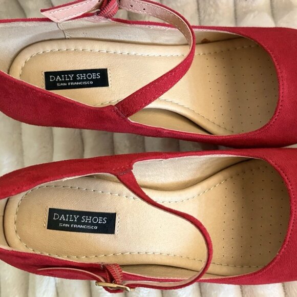 Daily Round Toe Red Dress Pumps 4" High Heels Christmas Party Office Shoes 8.5 - Picture 4 of 6